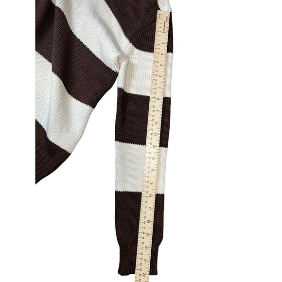 J.CREW NWT ULTRA Cream & Brown rugby stripe mockneck sweater Preppy XS - Picture 10 of 11
